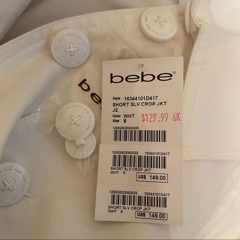 NWT Bebe White Crop Top Jacket 8 - Picture 7 of 9